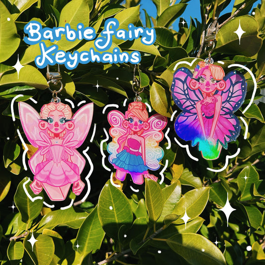 Holographic Barbie Fairy Keychains