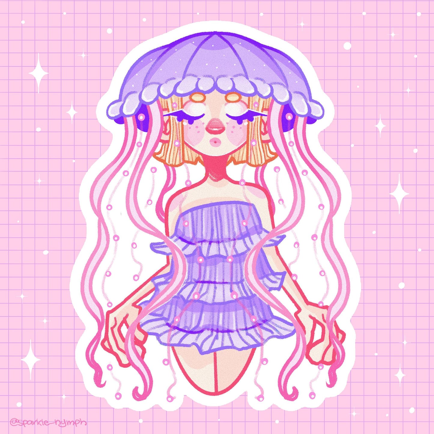Sparkle Holographic Jelly Fish Girl Keychain